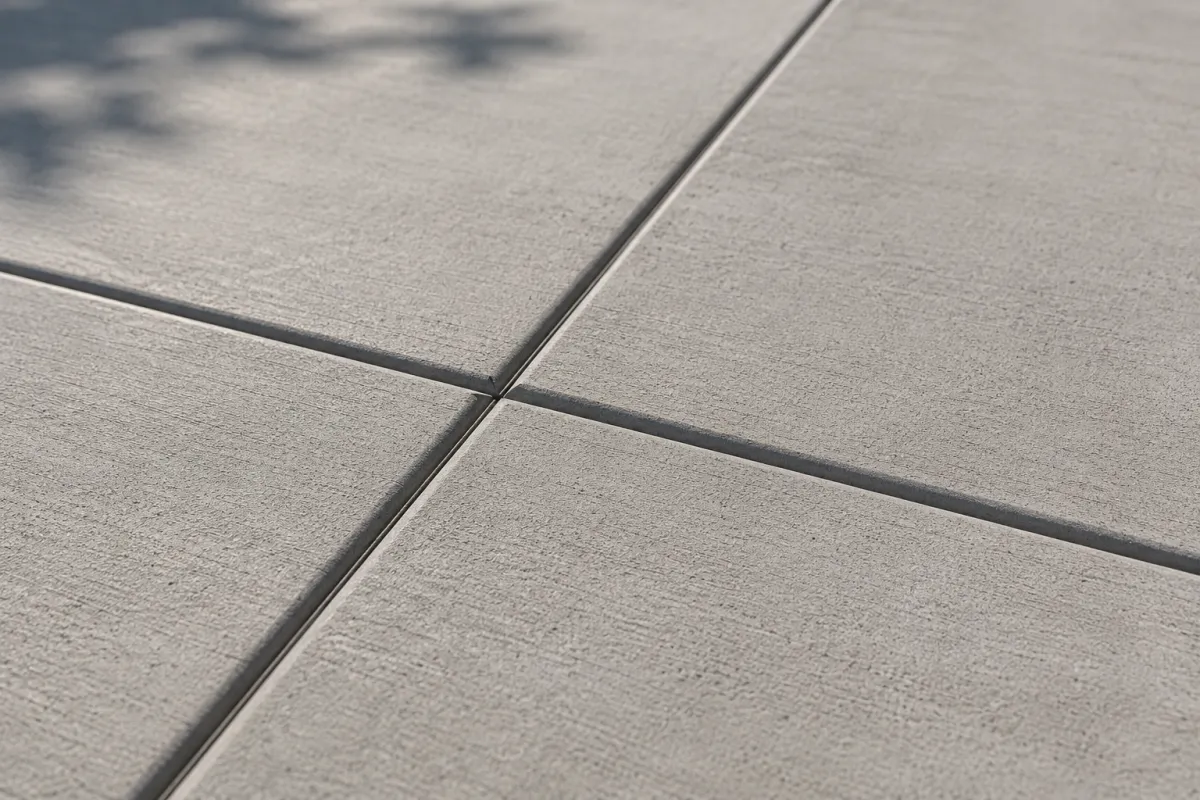 Tooled control joints running across a finished concrete slab